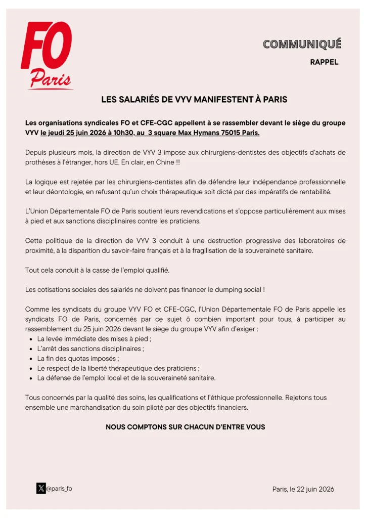 Les salariés de VYV manifestent à Paris