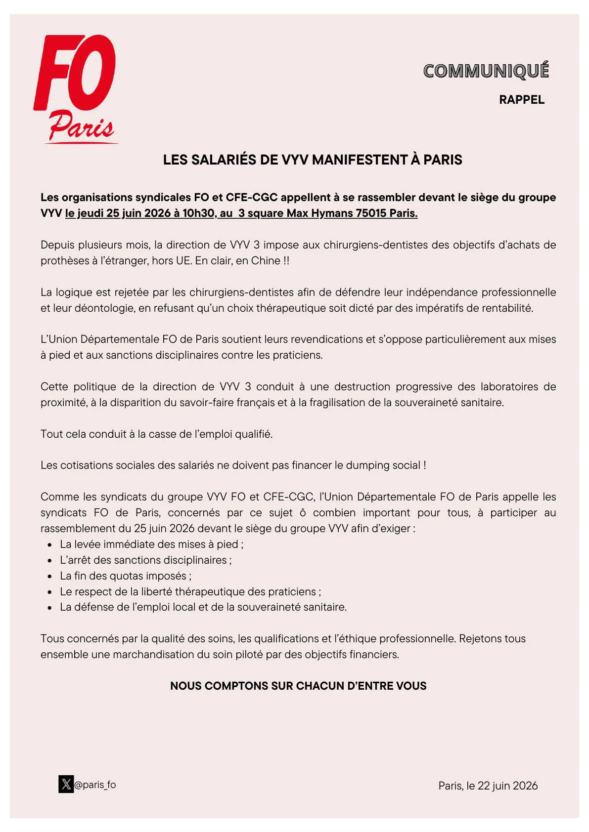 Les salariés de VYV manifestent à Paris