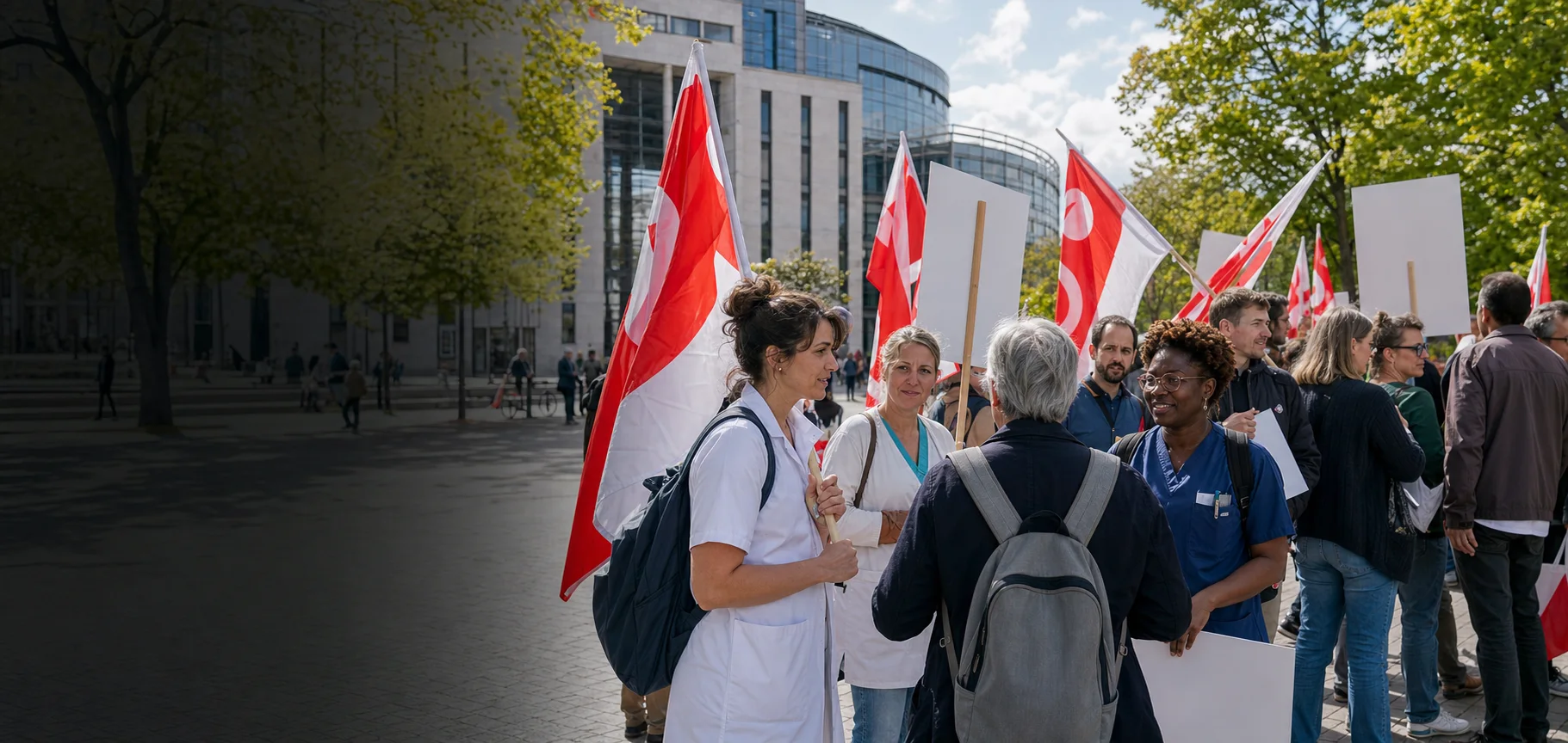 Professionnels des services publics réunis dans un rassemblement syndical